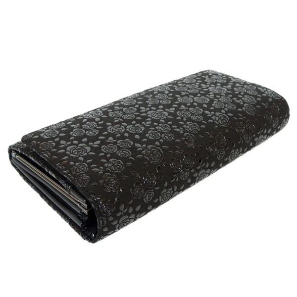 印傳屋（INDEN-YA） 印伝 長財布 束入 2306 黒地鹿革 黒漆 ローズ小柄