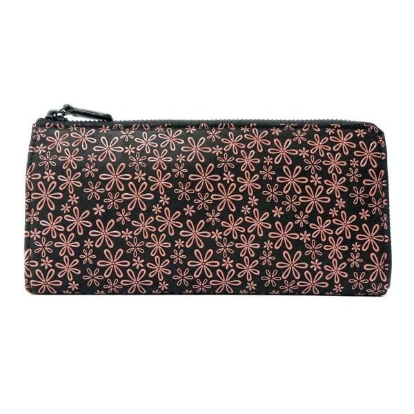 印傳屋（INDEN-YA） 印伝 長財布 束入 2307 黒地鹿革 ピンク漆 雪割草