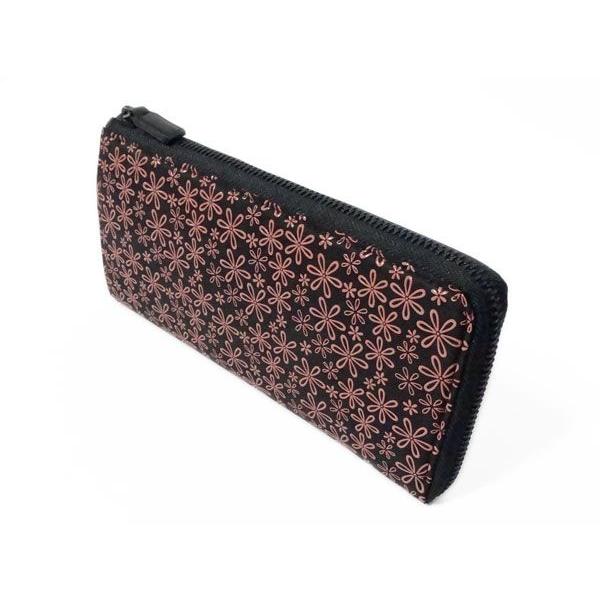 印傳屋（INDEN-YA） 印伝 長財布 束入 2307 黒地鹿革 ピンク漆 雪割草