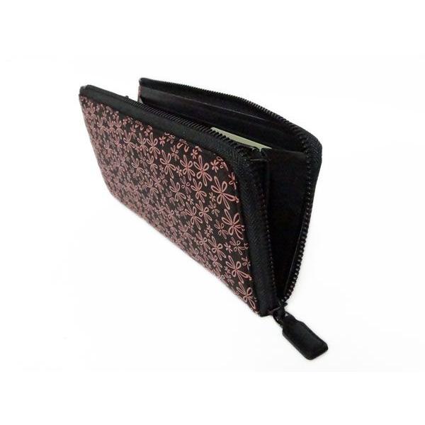 印傳屋（INDEN-YA） 印伝 長財布 束入 2307 黒地鹿革 ピンク漆 雪割草