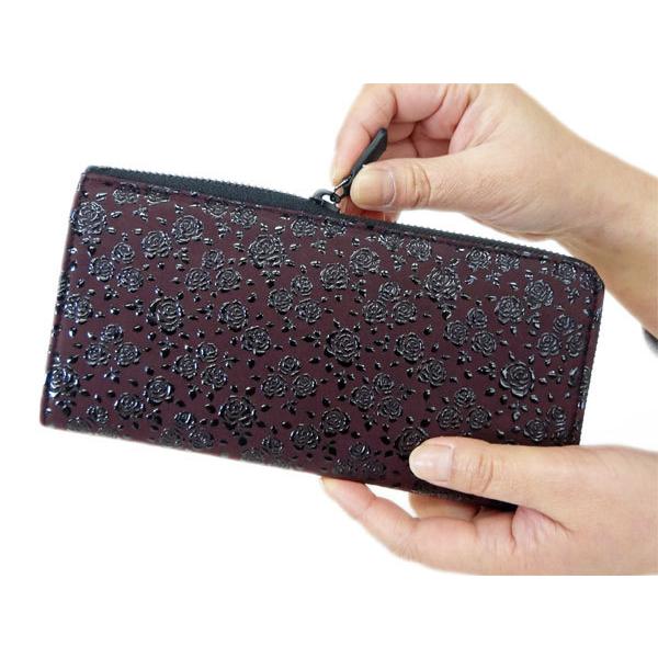 印傳屋（INDEN-YA） 印伝 長財布 束入 2307 紫地鹿革 黒漆 ローズ小