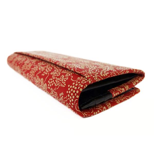 【新品】印伝の長財布（鹿革・本漆） 印傳屋（INDEN-YA） 印伝 長財布 束入 2308 赤地鹿革白漆 葡萄柄 爆買