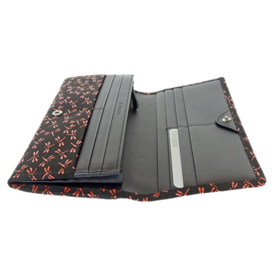 印傳屋（INDEN-YA） 印伝 長財布 束入 2308 黒地鹿革赤漆 とんぼ柄