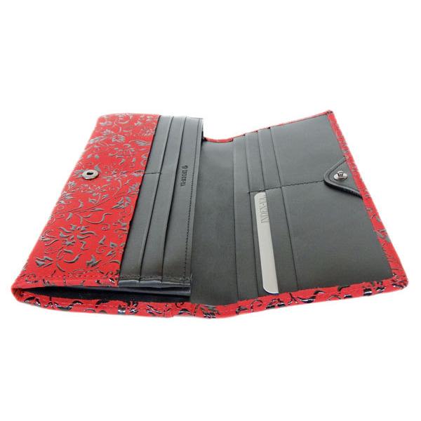 印傳屋 印伝 長財布 束入 2308 赤地鹿革黒漆 花唐草柄 爆買