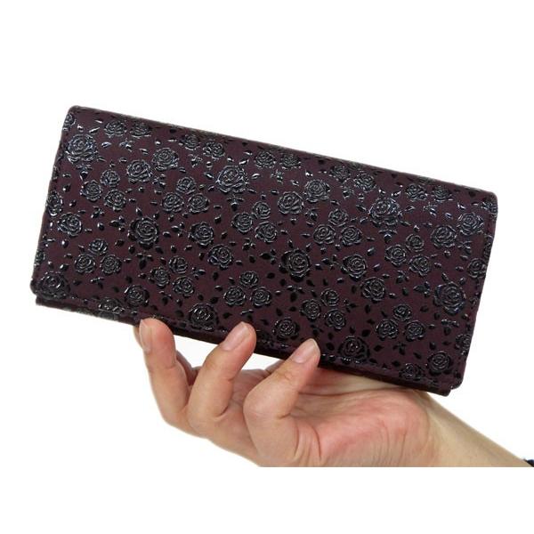 印傳屋 印伝 長財布 束入 2308 紫地鹿革黒漆 ローズ小柄 爆買 : 甲州