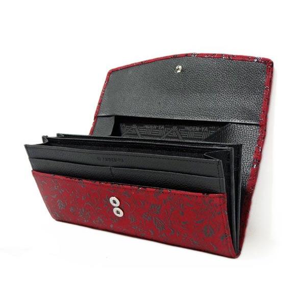 【新品、未使用品】最高級鹿皮長財布 印伝　黒/赤 印傳屋 印伝 長財布 束入 2314 赤地鹿革黒漆 花唐草 爆買 : 甲州