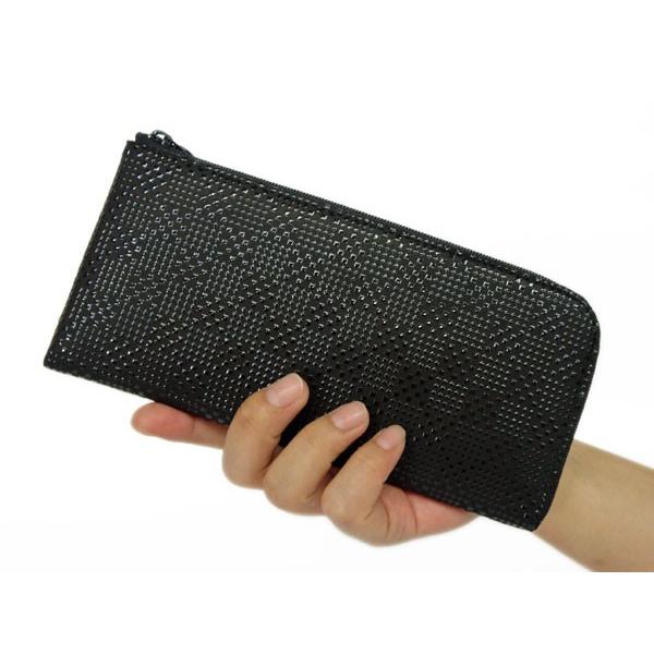 印傳屋（INDEN-YA） 印伝 財布 ファスナー長財布 束入 2315 黒地鹿革