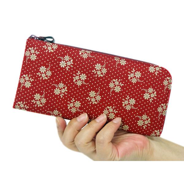 印傳屋（INDEN-YA） 印伝 財布 ファスナー長財布 束入 2315 赤地鹿革