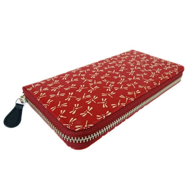 印傳屋（INDEN-YA） 印伝 長財布 束入 2317 赤地鹿革 白漆 とんぼ柄