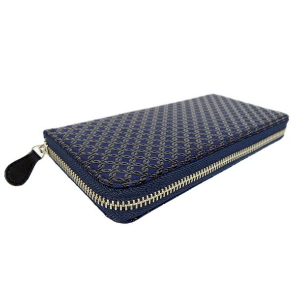 印傳屋 印伝 長財布 束入 2317 紺地鹿革 黒漆 輪繋ぎ小柄 爆買 : 甲州