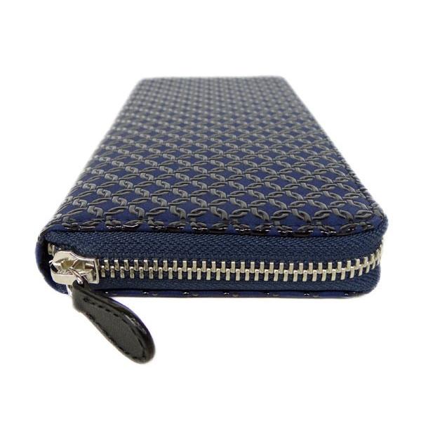 印傳屋（INDEN-YA） 印伝 長財布 束入 2317 紺地鹿革 黒漆 輪繋ぎ小柄