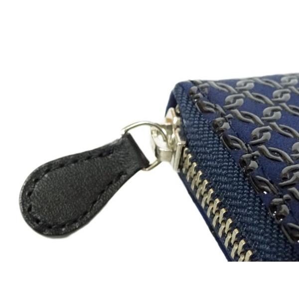 印傳屋（INDEN-YA） 印伝 長財布 束入 2317 紺地鹿革 黒漆 輪繋ぎ小柄