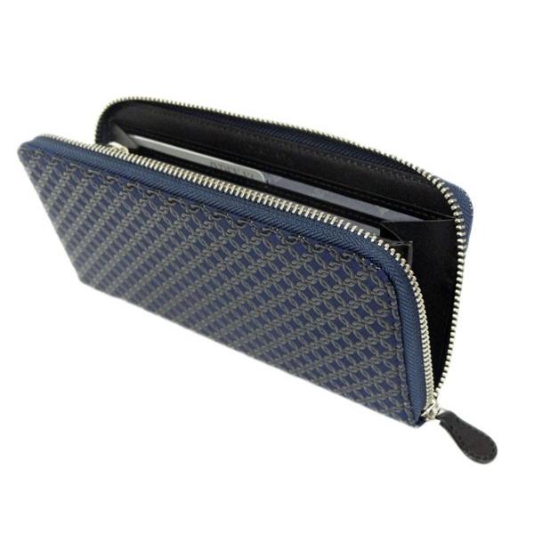 印傳屋 印伝 長財布 束入 2317 紺地鹿革 黒漆 輪繋ぎ小柄 爆買