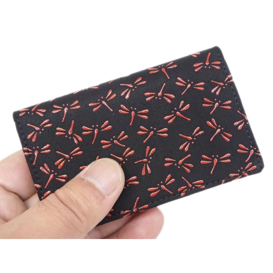 インデンヤ　印傳屋　黒地鹿革×赤漆　とんぼ柄　名刺入れ 印傳屋 印伝 名刺入れ 2501 黒地鹿革赤漆 とんぼ 爆買 : 甲州