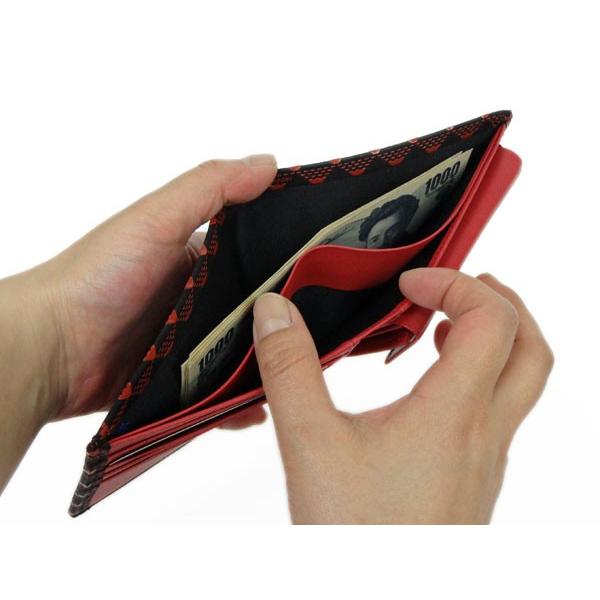 印傳屋 印伝 財布 二つ折り札入 2803 黒地鹿革 赤漆 赤たかね