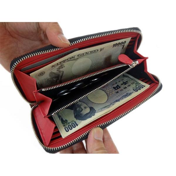 印傳屋（INDEN-YA） 印伝 長財布 束入 2810 黒地鹿革 赤漆 赤たかね