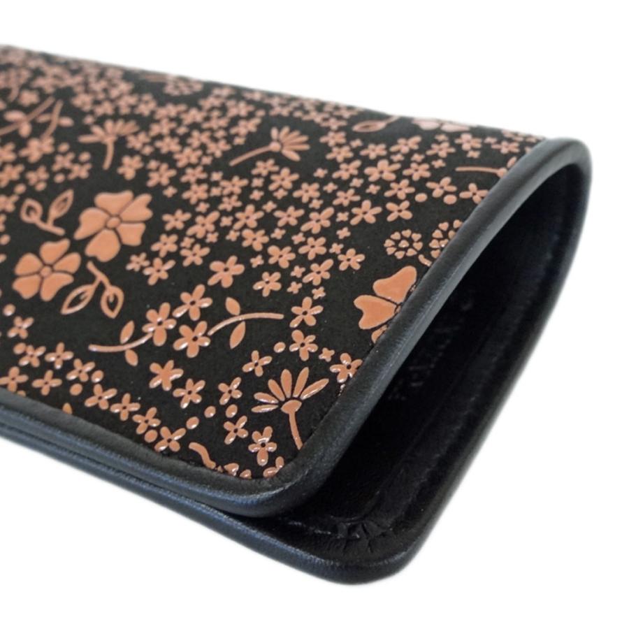 印傳屋（INDEN-YA） 印伝 メガネサック 4203 黒地鹿革 ピンク漆