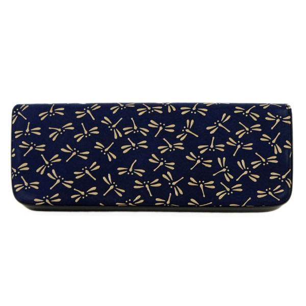 印傳屋（INDEN-YA） 印伝 メガネケースL 4206 紺地鹿革 白漆 とんぼ柄