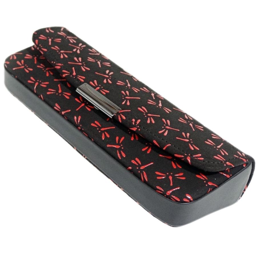 トンボ柄 赤 メガネケース 印伝　新品 鹿革　漆の模様 印傳屋 印伝 メガネケースL 4206 黒地鹿革 赤漆 とんぼ柄 爆買