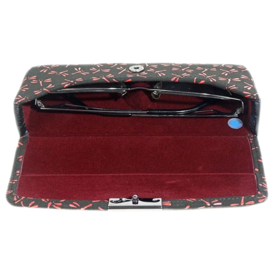 印傳屋（INDEN-YA） 印伝 メガネケースL 4206 黒地鹿革 赤漆 とんぼ柄