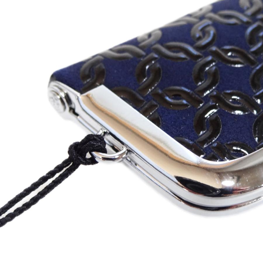 印傳屋 印伝 印鑑ケース 4303 紺地鹿革 黒漆 輪繋ぎ小柄 爆買