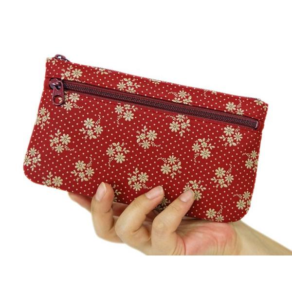 印傳屋（INDEN-YA） 印伝 ポーチ 4407 赤地鹿革白漆 コスモス 爆買