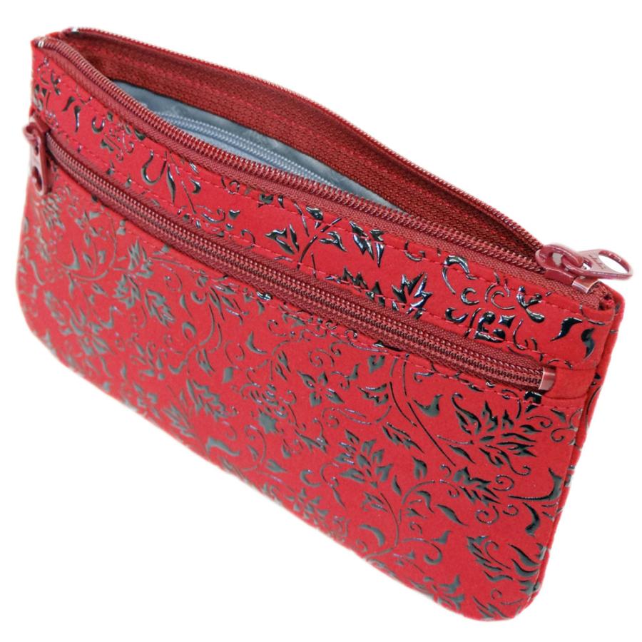 印傳屋 印伝 ポーチ 4407 赤地鹿革黒漆 花唐草 爆買 : 甲州印伝