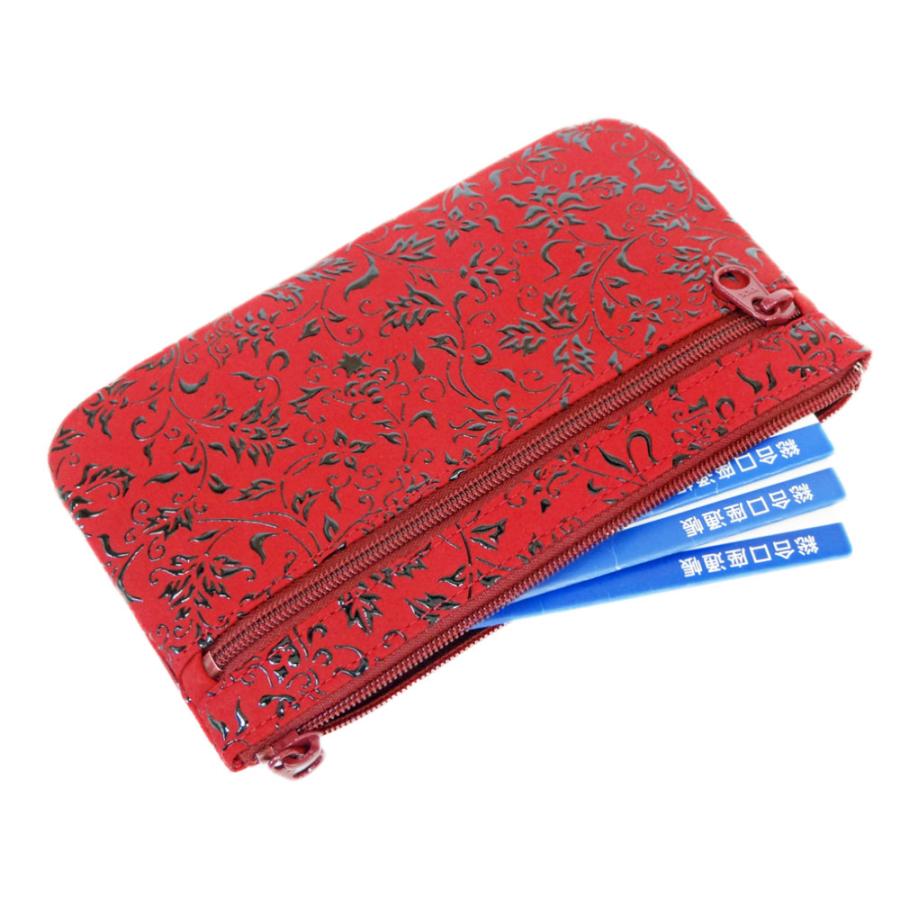 印傳屋 印伝 ポーチ 4407 赤地鹿革黒漆 花唐草 爆買 : 甲州印伝