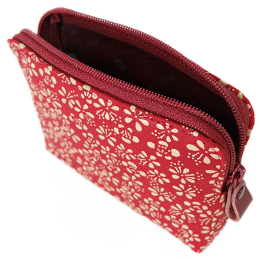 印傳屋　新品　薔薇柄　ポシェット赤 印傳屋 新品 薔薇柄 ポシェット赤