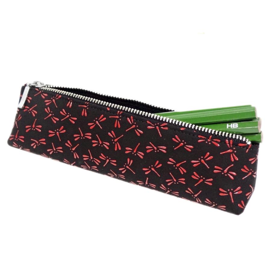 印傳屋（INDEN-YA） 印伝 ペンケースA4604 黒 赤 トンボ 爆買 : 甲州