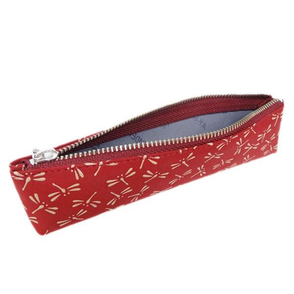 印傳屋（INDEN-YA） 印伝 ペンケースB 4608 赤地鹿革 白漆 とんぼ柄