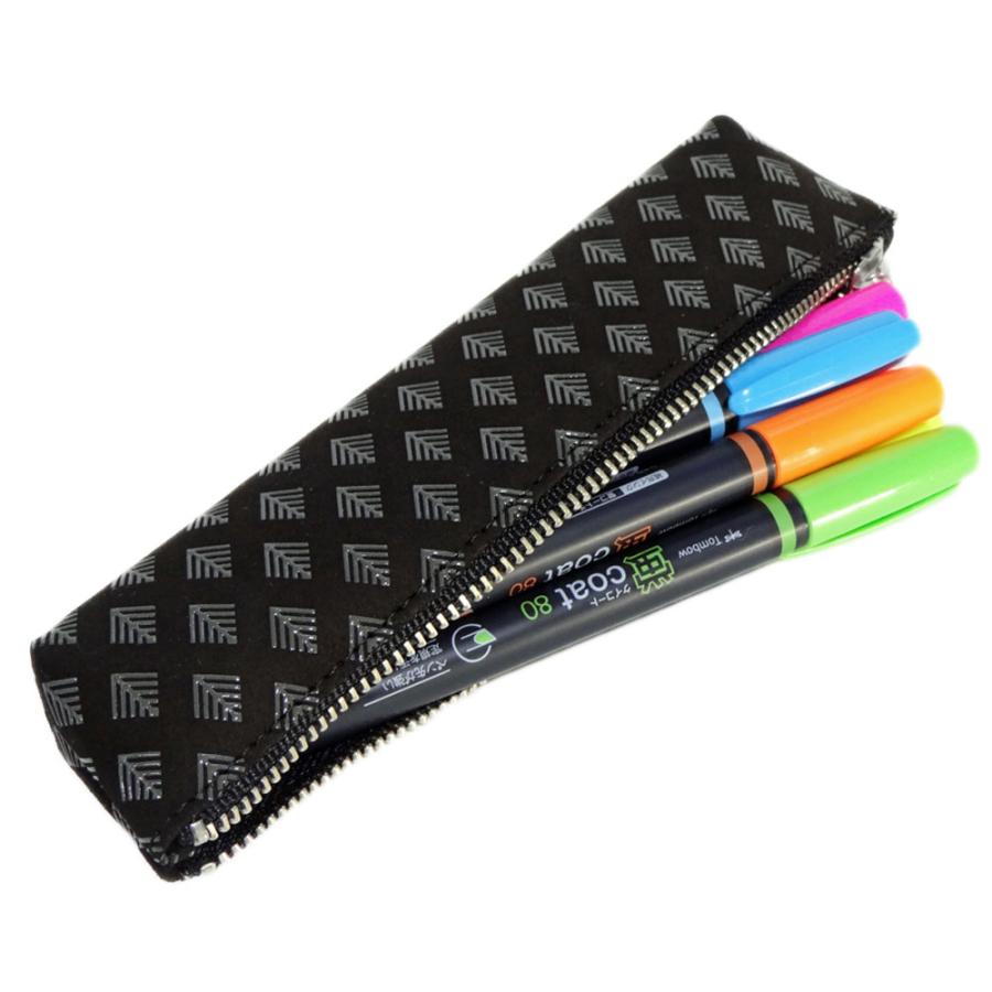 印傳屋（INDEN-YA） 印伝 ペンケースB 4608 黒地鹿革 グレー漆 若松菱