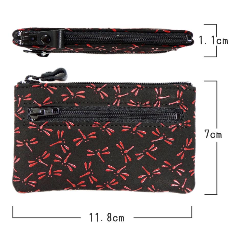 印傳屋（INDEN-YA） 印伝 キーケース 4703 黒地鹿革 赤漆 とんぼ柄