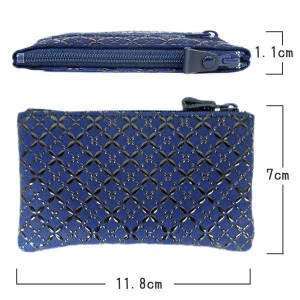 印傳屋（INDEN-YA） 印伝 キーケース 4703 紺地鹿革 黒漆 七宝繋ぎ柄