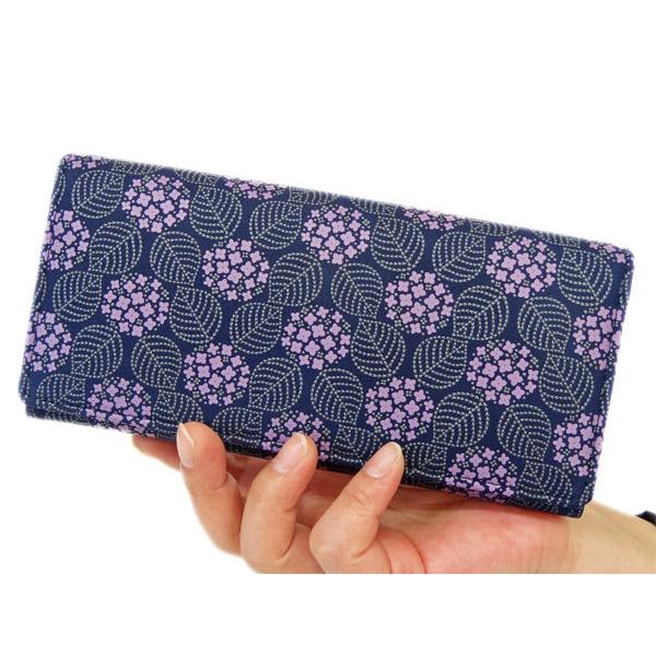 【未使用】印傳屋 印伝屋 紫陽花柄 長財布　和柄 紫×ピンク　かぶせ式 印傳屋 本革 レディース 印伝 長財布 30代 40代 50代 60代 70代