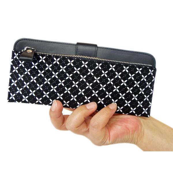 印傳屋（INDEN-YA） 印伝 長財布 束入 そよか 8804 黒地鹿革黒漆白更紗