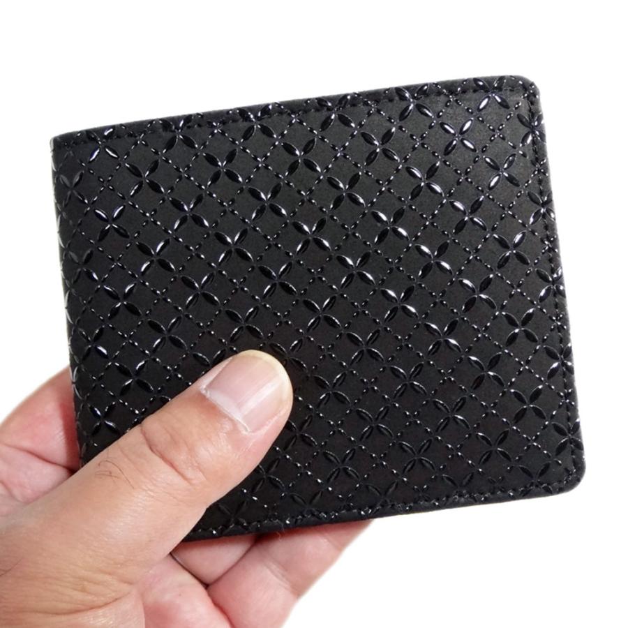 印傳屋（INDEN-YA） 印伝 HISOCA二つ折り財布 札入J 9402 黒地鹿革黒漆