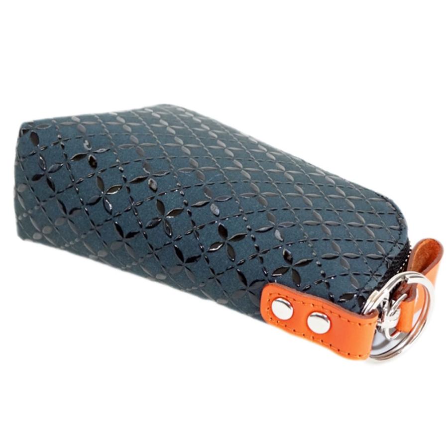 甲州印伝 キーケース【HISOCA】緑×黒漆 鹿革 印傳屋 七宝繋お洒落 新品 印傳屋（INDEN-YA） 印伝 HISOCA キーケースD 9405 緑地鹿革黒漆 七宝