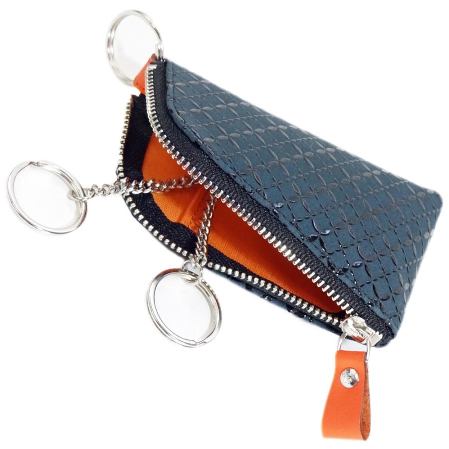 印傳屋（INDEN-YA） 印伝 HISOCA キーケースD 9405 緑地鹿革黒漆 七宝