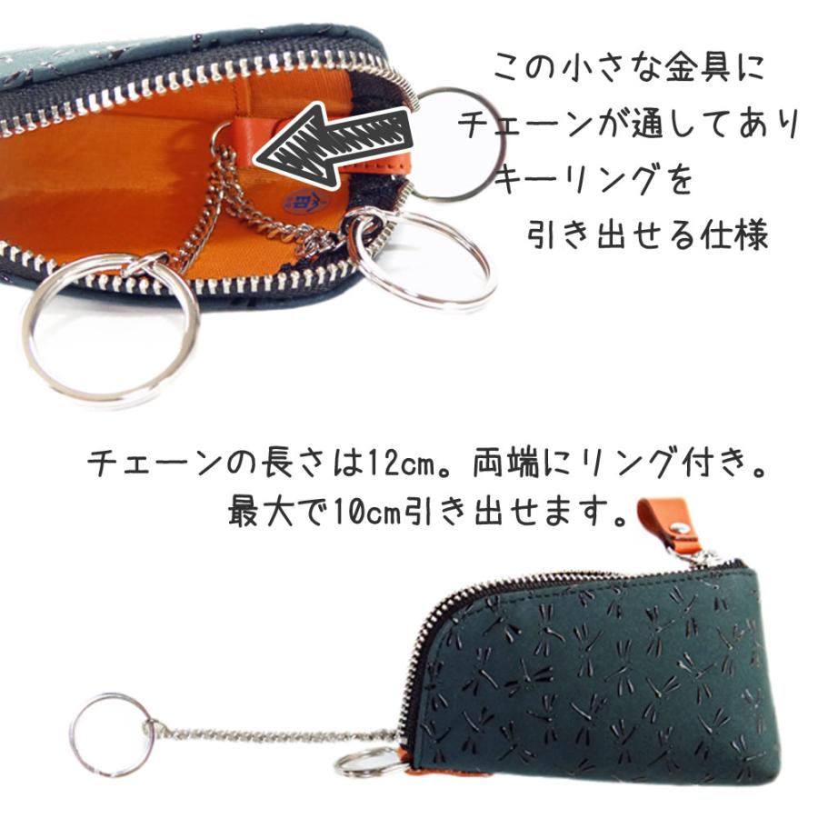 印傳屋（INDEN-YA） 印伝 HISOCA キーケースD 9405 緑地鹿革黒漆 七宝