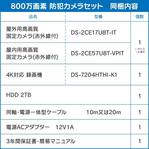 防犯カメラ 屋内 屋外 4K 800万画素 カメラ 選べる 1台 4ch レコーダー セット HDD2TB付属 HD-TVI FIXレンズ 赤外線カメラ 遠隔監視 スマホ監視｜s-guard｜02