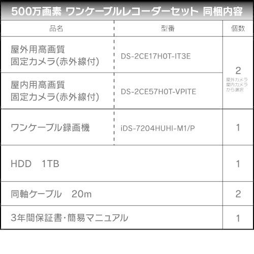 HIKVISION 500万画素 ワンケーブルレコーダーセット 防犯カメラ 監視