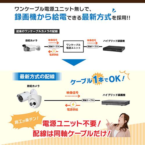 500万画素 ワンケーブルレコーダーセット 防犯カメラ 監視カメラ 5台 屋内用 8ch PoC電源機能付き 録画機 HDD3TB付属の画像