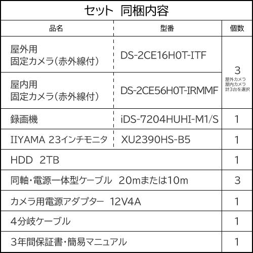 23インチモニター付属 防犯カメラセット 屋外 屋内用 500万画素 防犯カメラ 3台 選択 4ch HD-TVI 録画機 HDD2TB付属 HD-TVI FIXレンズ 赤外線カメラ 遠隔監視の画像