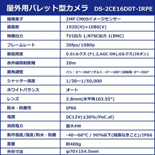 23インチモニター付属 ワンケーブル レコーダーセット 防犯カメラ 監視カメラ 屋内用 屋外用 4台 から選択 4ch PoC電源機能付き 録画機  HDD1TB付属の画像