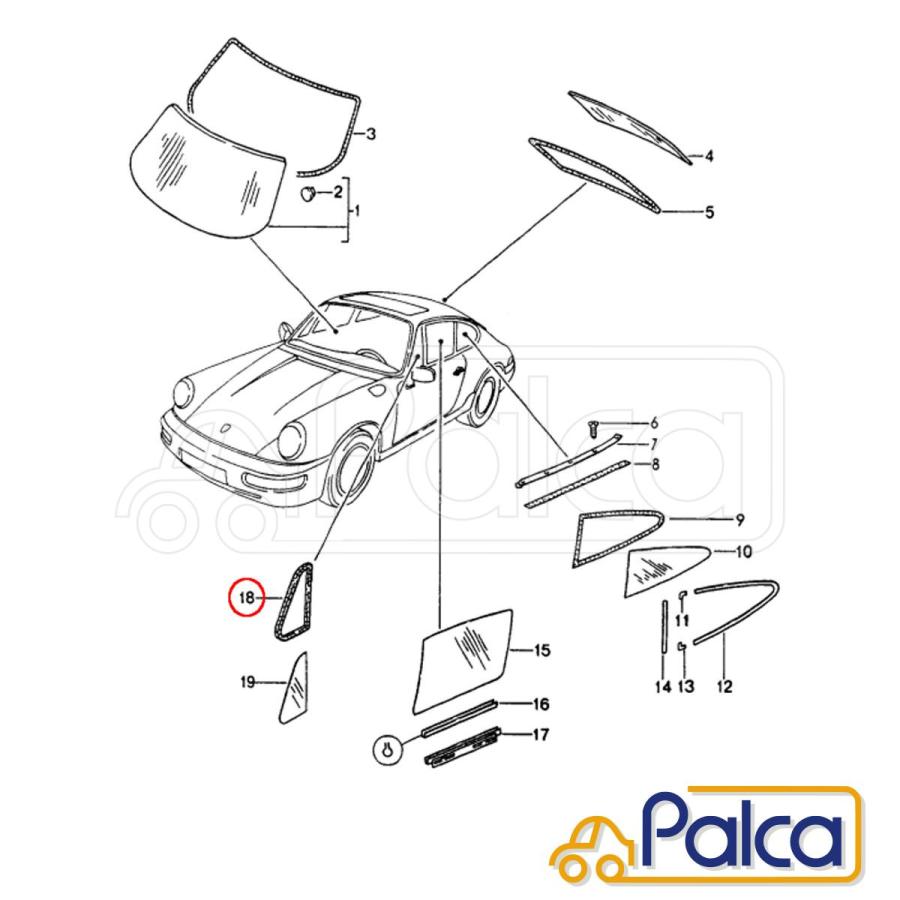 ポルシェ ウインドウシール /ベントガラスシール/クウォーターガラス 左 911/901 | 911/930 | 911/964 | 959 | URO製 90154292121｜s-hokusyo｜03