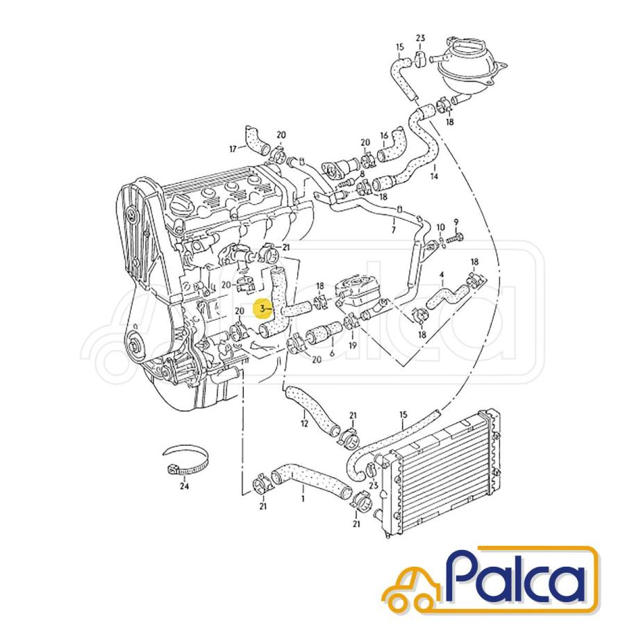 VW ウォーターホース/クーラントホース ウォーターポンプ〜シリンダー