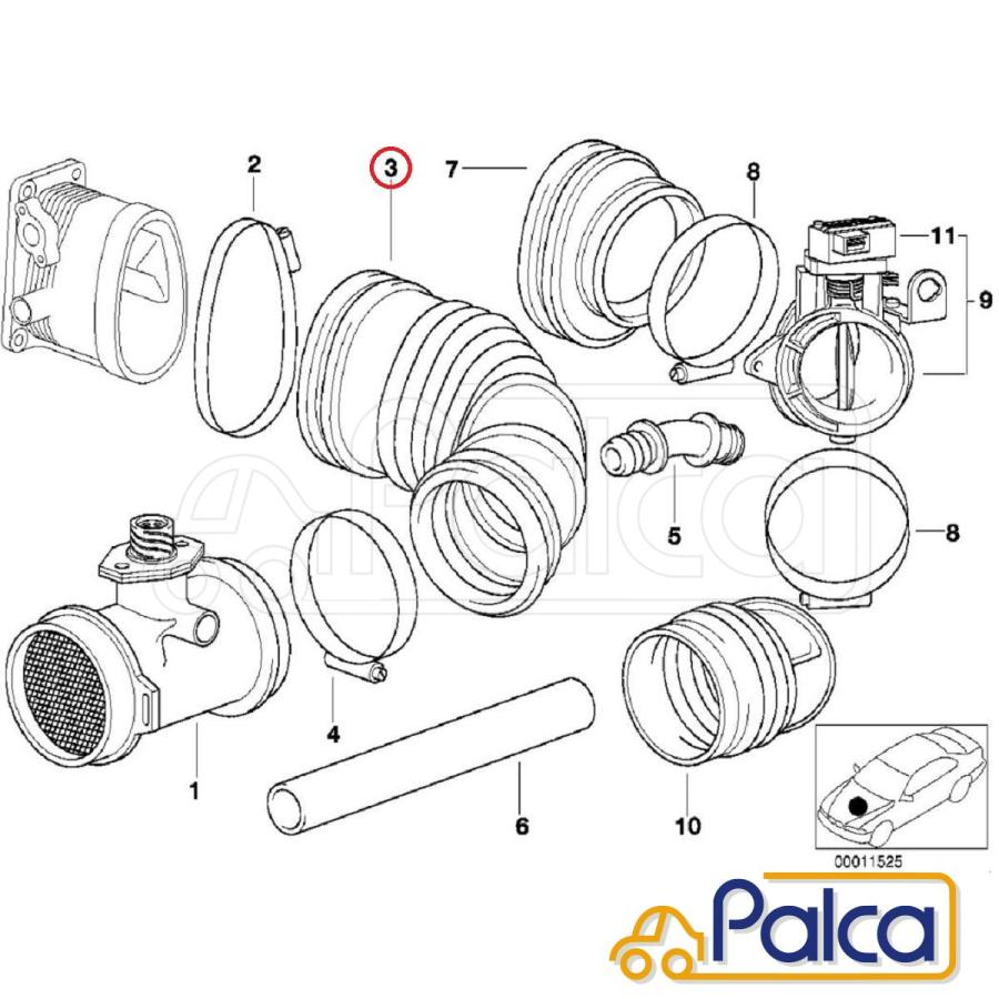 BMW エアインテークブーツ エアマス〜スロットルボディ| 3シリーズ|E36