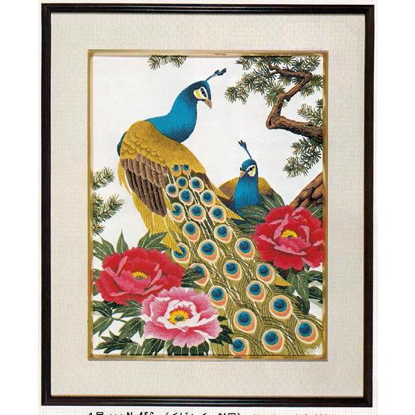 文化刺繍キット No456 くじゃくと牡丹（4号） : ビワミンと文化刺繍の