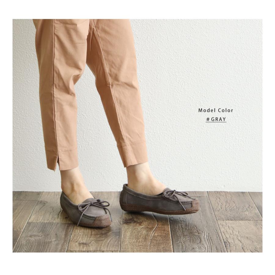 モカシン レディース 本革 ベロア スエード レザー 紐 リボン フラット